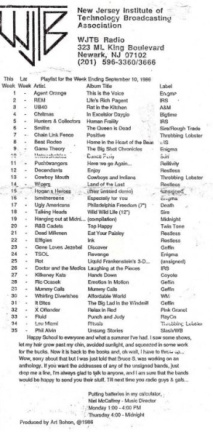 1986 WJTB Playlist from Neil McCaffrey